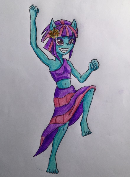 Size: 2079x2837 | Tagged: safe, artist:bozzerkazooers, derpibooru import, sunny flare, equestria girls, armpits, eqg giants, grin, ponied up, smiling, traditional art