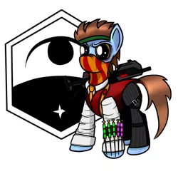 Size: 1051x1024 | Tagged: safe, artist:tla, derpibooru import, oc, unofficial characters only, earth pony, pony, clothes, exalt, gun, mask, necktie, syringe, vest, weapon, x-com