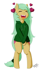 Size: 3001x4881 | Tagged: safe, artist:salamishowdown, derpibooru import, oc, oc:blosssom heart, unofficial characters only, pony, bipedal, clothes, happy, open mouth, signature, simple background, solo, sweater, transparent background