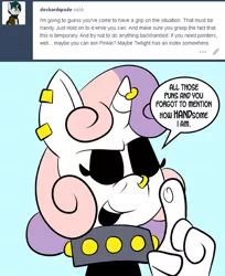 Size: 576x706 | Tagged: safe, artist:pembroke, derpibooru import, sweetie belle, comic, dialogue, hand, meanie belle, pun, solo