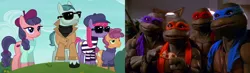 Size: 3080x900 | Tagged: color, derpibooru import, donatello, late show, leonardo, made in manehattan, mask, method mares, michelangelo, on stage, raphael, raspberry beret, safe, stardom, teenage mutant ninja turtles