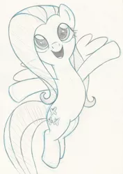 Size: 2154x3037 | Tagged: safe, artist:updownstrange, derpibooru import, fluttershy, cute, monochrome, shyabetes, singing, solo, traditional art