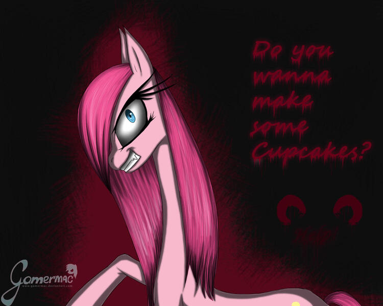 Size: 1500x1200 | Tagged: artist:gamermac, derpibooru import, pinkamena diane pie, pinkie pie, semi-grimdark, solo