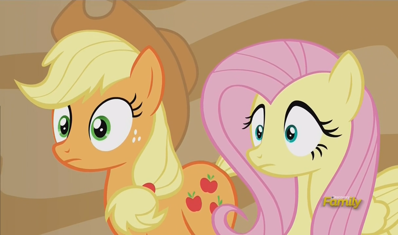 Size: 1213x717 | Tagged: safe, derpibooru import, screencap, applejack, fluttershy, pony, viva las pegasus, reaction image, sudden realization