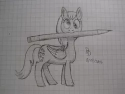 Size: 1600x1200 | Tagged: safe, artist:darkdabula, derpibooru import, derpy hooves, pegasus, pony, female, graph paper, mare, monochrome, newbie artist training grounds, pencil, pencil drawing, solo, speedpaint, traditional art