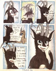 Size: 1080x1368 | Tagged: animal in mlp form, antelope, artist:thefriendlyelephant, cloven hooves, comic, comic:sable story, derpibooru import, dialogue, entranced, face shake, giant sable antelope, hoofshake, horns, oc, oc:sabe, oc:uganda, safe, shaking, traditional art, unofficial characters only
