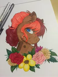 Size: 2448x3264 | Tagged: safe, artist:silentwulv, derpibooru import, oc, oc:ruef, unofficial characters only, bust, flower, photo, portrait, solo, traditional art