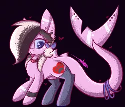 Size: 2642x2269 | Tagged: safe, artist:ashee, derpibooru import, oc, oc:ashee, unofficial characters only, original species, shark, shark pony, bracelet, clothes, jewelry, necklace, piercing, socks, tongue out, tongue piercing