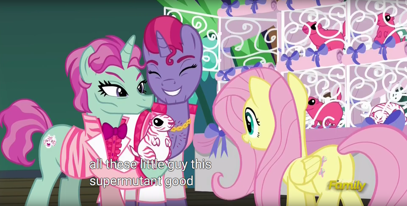 Size: 1920x975 | Tagged: safe, derpibooru import, screencap, fluttershy, pony, prairie dog, viva las pegasus, fallout, meme, siegfried and roy, striped prairie dog, super mutant, the flying prairinos, youtube caption