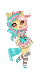 Size: 250x400 | Tagged: safe, artist:craftygrl195, derpibooru import, oc, oc:vanilla ganache, unofficial characters only, equestria girls, apron, chibi, clothes, equestria girls-ified, socks, solo, striped socks