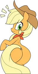 Size: 1556x3024 | Tagged: suggestive, artist:hidden-cat, artist:xaxu-slyph, derpibooru import, applejack, earth pony, pony, applebutt, applejack's hat, bandana, butt, colored, cowboy hat, dock, hat, looking at you, looking back, looking back at you, plot, simple background, solo, transparent background, vector