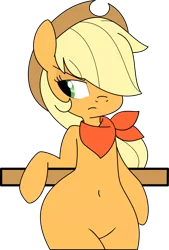 Size: 1982x2938 | Tagged: safe, artist:hidden-cat, artist:xaxu-slyph, derpibooru import, applejack, pony, bandana, belly button, bipedal, bipedal leaning, child bearing hips, colored, cowboy hat, featureless crotch, hair over one eye, hat, hips, looking back, naked scarf, simple background, solo, transparent background, vector