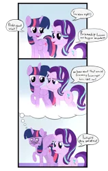 Size: 2818x4447 | Tagged: suggestive, artist:dopeedit, derpibooru import, starlight glimmer, twilight sparkle, twilight sparkle (alicorn), alicorn, pony, the times they are a changeling, comic, implied lesbian, lip bite, me gusta, one sided shipping, open mouth, simple background, speech bubble, transparent background, wingboner