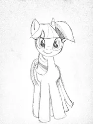 Size: 640x853 | Tagged: artist:djzapapple, black and white, derpibooru import, grayscale, looking at you, monochrome, newbie artist training grounds, safe, smiling, solo, traditional art, twilight sparkle