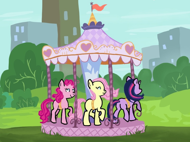 Size: 1024x768 | Tagged: artist:cobralash, carousel, derpibooru import, fluttershy, newbie artist training grounds, pinkie pie, safe, twilight sparkle