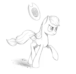 Size: 3652x3564 | Tagged: applejack, artist:deltauraart, derpibooru import, monochrome, newbie artist training grounds, safe, solo