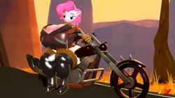 Size: 1024x576 | Tagged: 3d, anthro, artist:hyperwave9000, balloonbutt, big breasts, biker, breasts, busty pinkie pie, cleavage, clipping, derpibooru import, female, huge breasts, huge butt, impossibly large breasts, impossibly large butt, large butt, motorcycle, pinkie pie, pinkie thighs, sideass, solo, solo female, source filmmaker, suggestive, thunder thighs