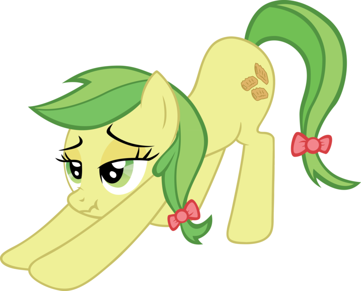 Size: 4860x3912 | Tagged: safe, artist:sircinnamon, derpibooru import, apple fritter, earth pony, pony, apple family member, background pony, bow, female, hair bow, iwtcird, mare, meme, scrunchy face, simple background, solo, tail bow, transparent background