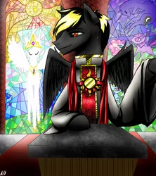 Size: 800x900 | Tagged: artist:animecreator, church, derpibooru import, edit, oc, oc:valantis, praise the sun, priest, princess celestia, safe, solo