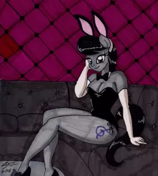 Size: 1343x1494 | Tagged: anthro, artist:newyorkx3, breasts, bunny ears, bunny suit, busty octavia, cleavage, clothes, derpibooru import, evening gloves, female, gloves, high heels, legs, leotard, octavia melody, plantigrade anthro, playboy, playboy bunny, sexy, solo, solo female, stupid sexy octavia, suggestive, traditional art