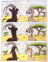 Size: 1076x1380 | Tagged: acacia tree, africa, animal in mlp form, antelope, artist:thefriendlyelephant, comic, comic:sable story, cute, derpibooru import, giant sable antelope, grassland, horns, oc, oc:sabe, oc:uganda, rock, safe, savanna, speech bubble, traditional art, tree, unofficial characters only, wasted