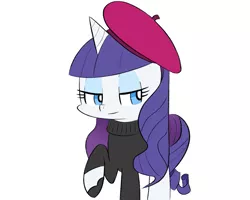 Size: 1033x826 | Tagged: artist:p-skink, beatnik rarity, clothes, derpibooru import, hat, rarity, safe, solo