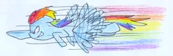 Size: 862x279 | Tagged: artist:rizdub, contrail, derpibooru import, flying, newbie artist training grounds, rainbow dash, safe, solo, traditional art