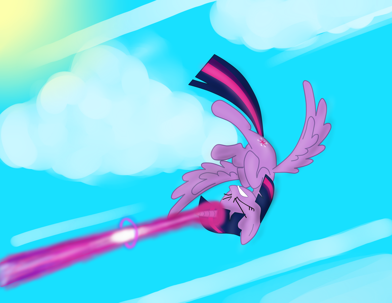 Size: 6600x5100 | Tagged: safe, artist:everesco, derpibooru import, twilight sparkle, twilight sparkle (alicorn), alicorn, pony, the cutie re-mark, absurd resolution, cloud, magic, magic beam, magic blast, newbie artist training grounds, solo