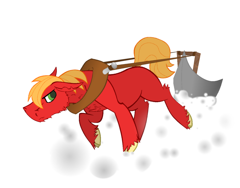 Size: 1344x1056 | Tagged: safe, artist:ahaintthatbad, derpibooru import, big macintosh, earth pony, pony, cloven hooves, horse collar, male, newbie artist training grounds, plough, plow, pulling, snow, solo, stallion, working
