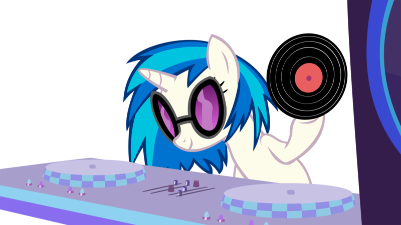 Size: 14849x8348 | Tagged: safe, artist:cyanlightning, derpibooru import, vinyl scratch, pony, unicorn, the saddle row review, .svg available, absurd resolution, female, glasses, mare, simple background, solo, speakers, transparent background, turntable, vector, vinyl