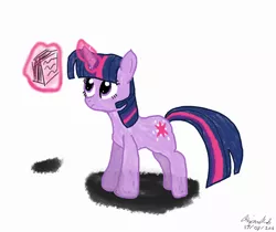 Size: 1558x1310 | Tagged: artist:pigeon2qwerty4u, derpibooru import, flash cards, glowing horn, levitation, magic, newbie artist training grounds, safe, simple background, solo, telekinesis, twilight sparkle, white background