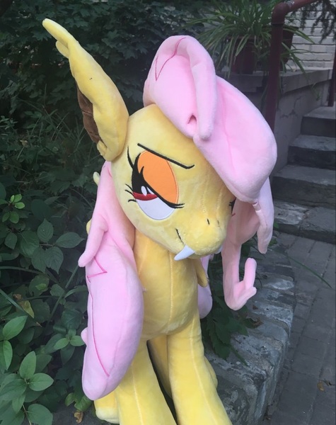 Size: 987x1248 | Tagged: safe, artist:hutouluosha, derpibooru import, fluttershy, bat pony, pony, bedroom eyes, flutterbat, irl, photo, plushie, race swap, taobao