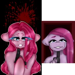 Size: 1024x1020 | Tagged: anthro, artist:alliedrawsart, artist progress, blood, crying, derpibooru import, draw this again, grimdark, gun, implied suicide, pinkamena diane pie, pinkie pie, redraw, weapon