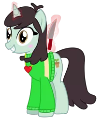 Size: 2700x3222 | Tagged: artist:sketchmcreations, chara, clothes, derpibooru import, knife, las pegasus resident, locket, magic, safe, simple background, sprout greenhoof, sweater, telekinesis, this will end in death, transparent background, undertale, vector, viva las pegasus