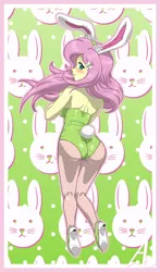 Size: 1000x1700 | Tagged: suggestive, artist:acesrockz, derpibooru import, fluttershy, equestria girls, adorasexy, ass, blushing, breasts, bunny suit, busty fluttershy, clothes, cute, female, flutterbutt, high heels, leotard, looking back, pantyhose, sexy, shyabetes, solo, solo female