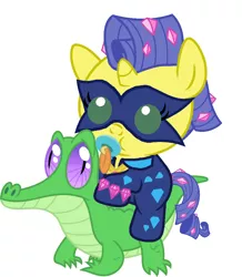 Size: 886x1017 | Tagged: safe, artist:red4567, derpibooru import, gummy, radiance, pony, baby, baby pony, cute, pacifier, ponies riding gators, power ponies, riding, weapons-grade cute
