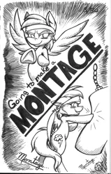 Size: 1713x2696 | Tagged: artist:nekotigerfire, derpibooru import, headband, monochrome, montage, newbie artist training grounds, punch, punching bag, rainbow dash, safe, solo, song reference, team america: world police, traditional art, trey parker