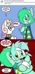 Size: 576x1224 | Tagged: artist:pembroke, comic, derpibooru import, dialogue, hand, lyra heartstrings, meanie belle, mint, safe, super genius mint, sweetie belle