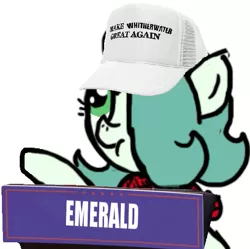 Size: 519x516 | Tagged: safe, derpibooru import, edit, oc, oc:emerald jewel, unofficial characters only, earth pony, pony, colt quest, baseball cap, color, colt, donald trump, foal, hair over one eye, hat, make america great again, make x great again, male, meme, podium, scrunchy face, solo, text