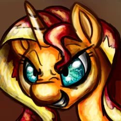 Size: 600x600 | Tagged: safe, artist:sallindaemon, derpibooru import, sunset shimmer, pony, unicorn, smirk, solo