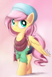 Size: 1500x2250 | Tagged: safe, artist:bugplayer, derpibooru import, fluttershy, pegasus, pony, bugplayer is trying to murder us, clothes, cute, cutie mark necklace, female, fluffy, frown, hat, hilarious in hindsight, hipster, hipstershy, jewelry, mare, necklace, raised leg, scarf, shirt, shyabetes, solo, spread wings, stray strand, winter outfit
