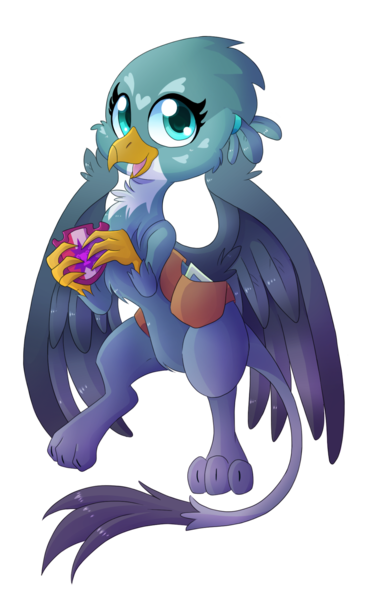 Size: 1240x2000 | Tagged: safe, artist:blazemizu, derpibooru import, gabby, gryphon, the fault in our cutie marks, badge, chest fluff, looking at you, open mouth, simple background, smiling, solo, spread wings, transparent background