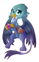 Size: 1240x2000 | Tagged: safe, artist:blazemizu, derpibooru import, gabby, gryphon, the fault in our cutie marks, badge, chest fluff, looking at you, open mouth, simple background, smiling, solo, spread wings, transparent background