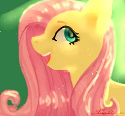 Size: 6000x5600 | Tagged: safe, artist:fayfafaya002, derpibooru import, fluttershy, absurd resolution, bright, bust, looking back, open mouth, profile, smiling, solo