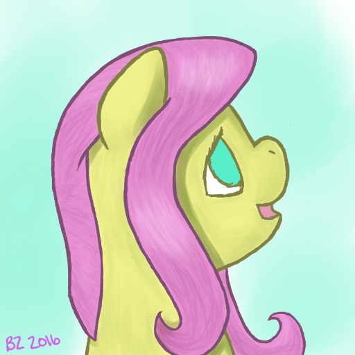 Size: 512x512 | Tagged: safe, artist:x-bond-of-flame-x, derpibooru import, fluttershy, bust, looking up, open mouth, profile, simple background, solo