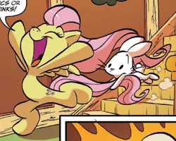 Size: 496x397 | Tagged: safe, artist:jay fosgitt, derpibooru import, idw, angel bunny, fluttershy, pony, friends forever, spoiler:comic, anatomically incorrect, bipedal, comic drama, fosgitt drama, idw drama, quality, why