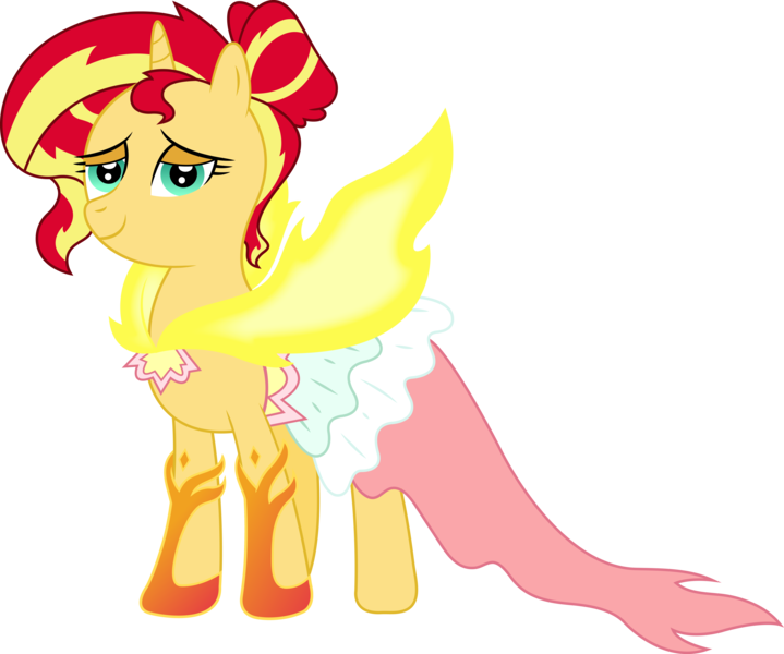 Size: 7444x6211 | Tagged: safe, artist:sugar-loop, derpibooru import, sunset shimmer, pony, unicorn, equestria girls, absurd resolution, bedroom eyes, clothes, daydream shimmer, dress, gala dress, looking at you, simple background, smiling, solo, sunset shimmer day, transparent background, vector