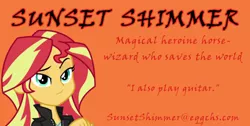 Size: 498x250 | Tagged: safe, artist:sketchmcreations, derpibooru import, sunset shimmer, fanfic, equestria girls, rainbow rocks, business card, vector