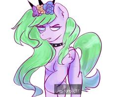 Size: 1024x811 | Tagged: safe, artist:oreomonsterr, derpibooru import, oc, oc:pastel flower, unofficial characters only, angry, choker, obtrusive watermark, solo, spiked choker, watermark