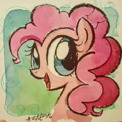 Size: 1080x1080 | Tagged: safe, artist:agnesgarbowska, derpibooru import, pinkie pie, bust, portrait, solo, traditional art, watercolor painting